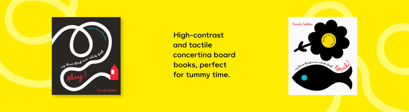 High-contrast and tactile concertina board books, perfect for tummy time.